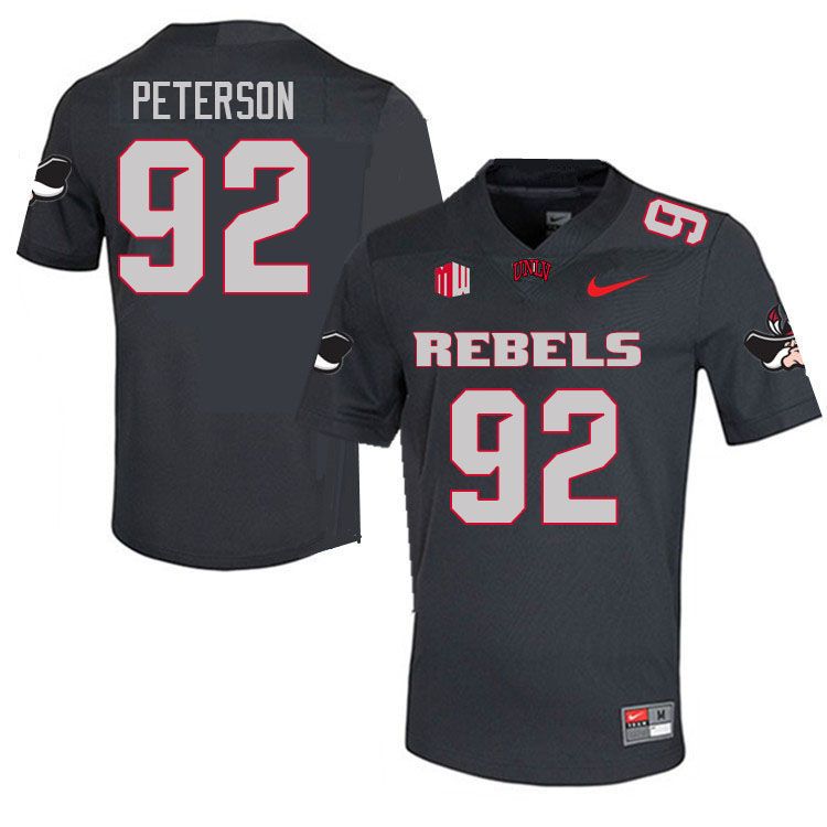 Men #92 Maxwell Peterson UNLV Rebels College Football Jerseys Stitched Sale-Charcoal
